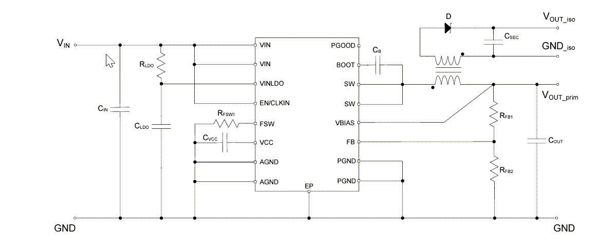 应用电路图 - STMicroelectronics A6983I隔离式降压转换器